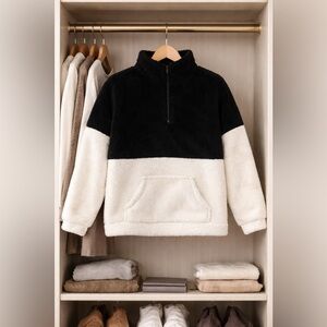 🖤🤍 Black & White Half-Zip Fleece – Size L 🖤🤍
